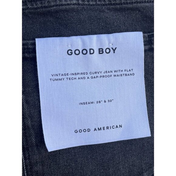 Good American Good Boy Straight Leg Jeans Black Distressed Knee Size 2 - Picture 8 of 16